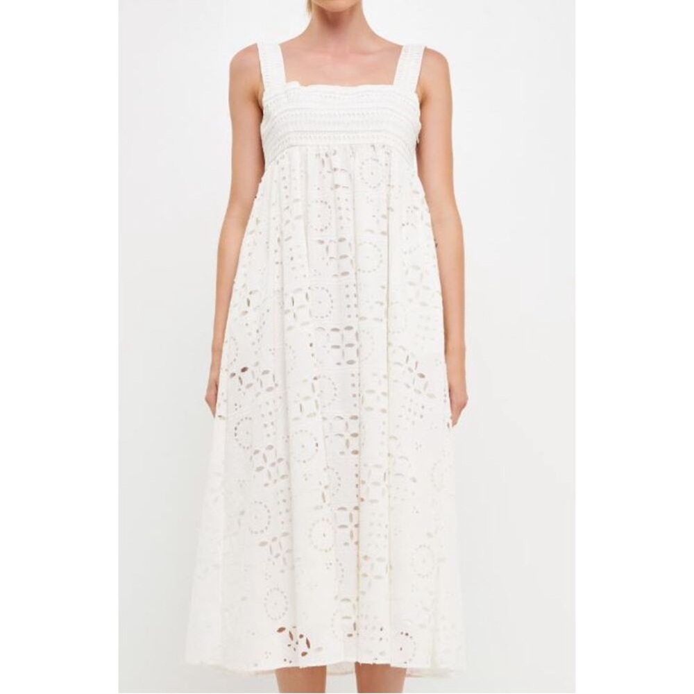 NWT English Factory Broderie Anglaise Square Neck Maxi Dress